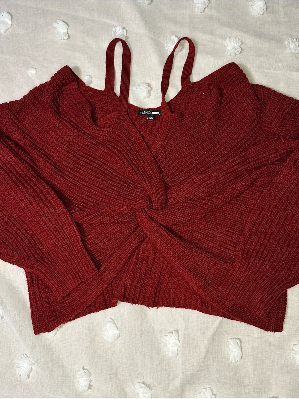 Fashion Nova Red Off-Shoulder Twist-Knit Sweater